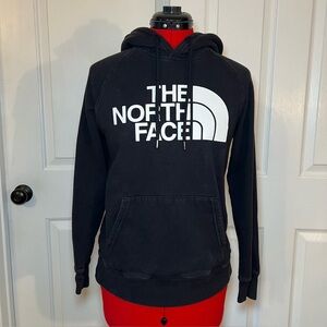 The North Face Black Pullover Hoodie Sweatshirt White Print Womens Small